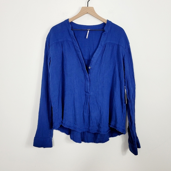 Free people navy blue cotton v neck long sleeve oversized top NWT - Picture 6 of 11